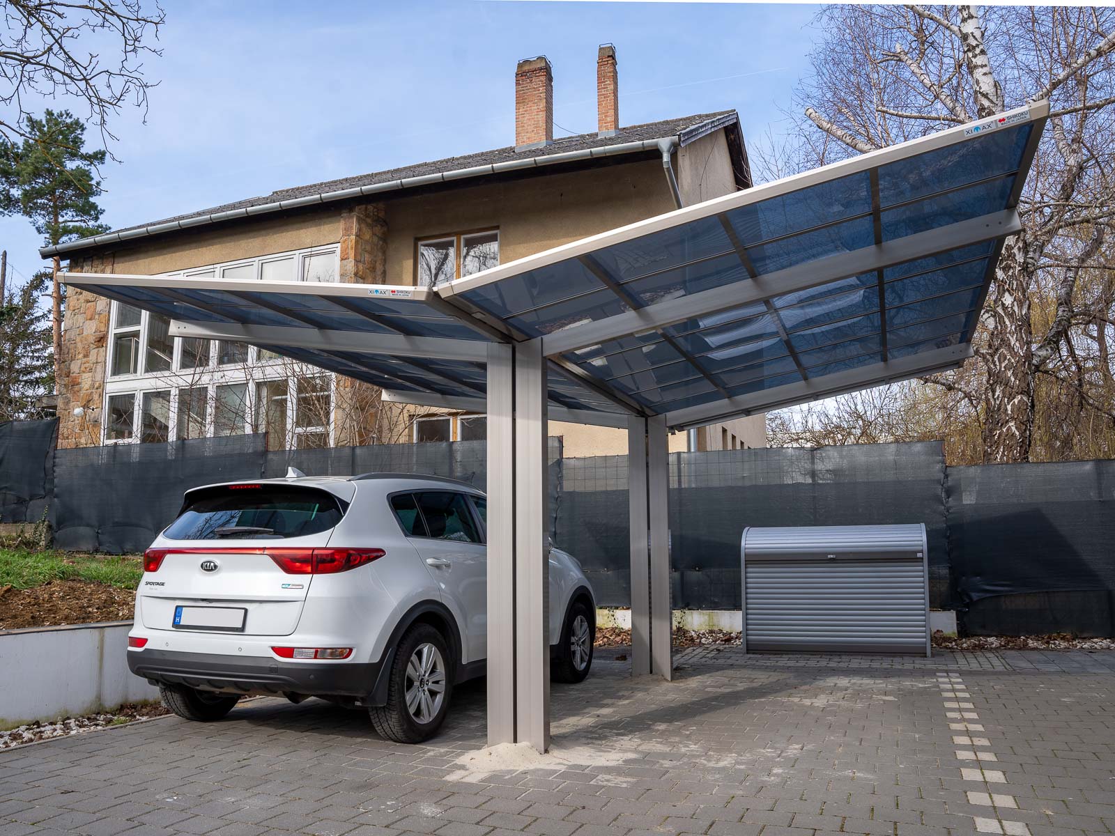 Ximax kocsibeálló ötletek, előregyártott kocsibeálló, dupla kocsibeálló, alumínium vázzal és polikarbonát tetővel