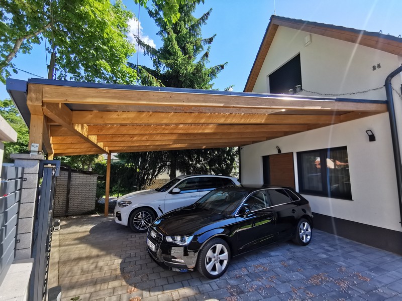 lazur festesu, ragasztott fa kocsibeallo, polikarbonat fedessel